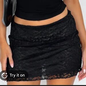 White fox Cross Your Mind Black Lace Mini Skirt